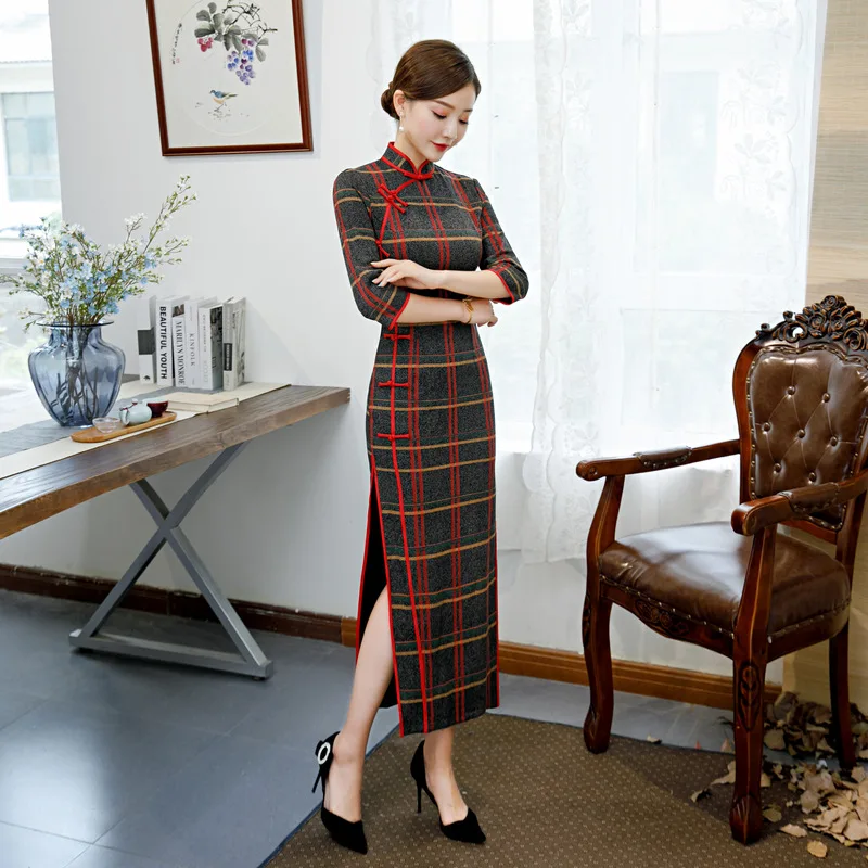 Сексуальное женское длинное платье Cheongsam, весеннее винтажное платье в китайском стиле, воротник-стойка, Qipao, тонкое вечернее платье на пуговицах, Vestido M-5XL