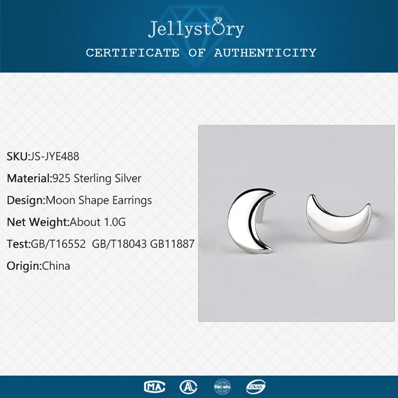 Jellystory 925 пробы, серебряные серьги-гвоздики в форме Луны для женщин, модные простые ювелирные изделия, свадебные подарки, сережек