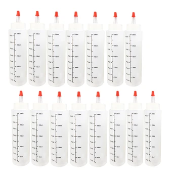 

15PCS 250ML Plastic Needle-Nosed Bottle Salad with Scale Squeeze Bottle with Leak-Proof Cap Sauce Squeezable Bottle