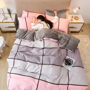 

Cotton Denim Crystal Velvet Bed Sheet Coral Fleece Quilt Cover Bedding Cotton Thick Law Levin Velvet Three-Piece Set