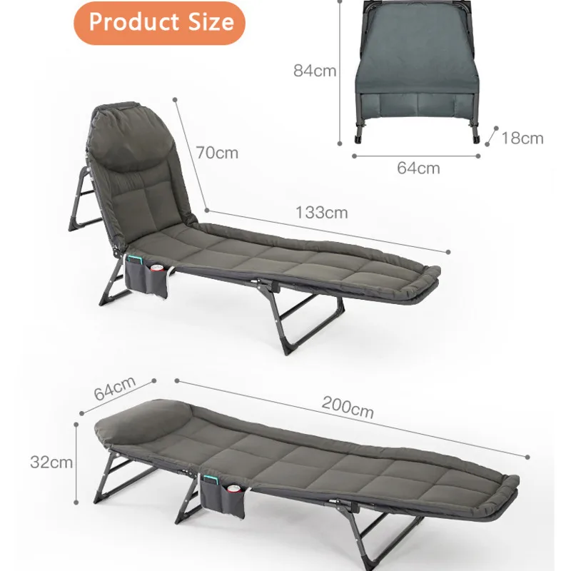 Folding Chair Recliner Outdoor Sun Lounger Recliner Chair Lunch Break Portable Folding Cot Office Comfortable Tent Bed