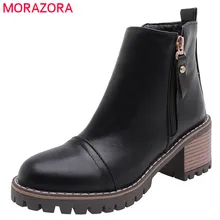 MORAZORA/ г., Новое поступление, женские ботильоны осенне-зимние ботинки на молнии с круглым носком простые удобные на квадратном каблуке, женская обувь