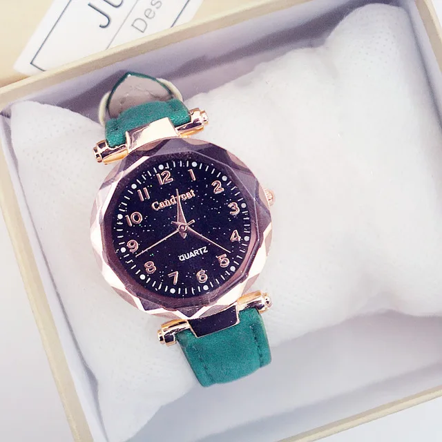 Green Color Женские модные часы Лидер продаж дешевые звездное небо женские часы-браслет повседневные кожаные кварцевые наручные часы Часы Relogio Feminino - Цвет: Green Color