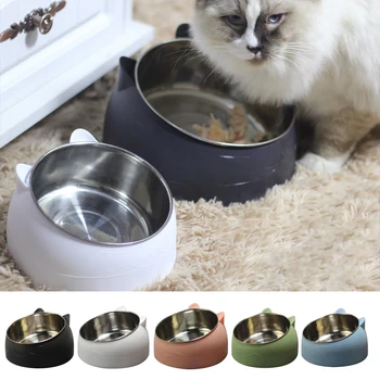 

Cute Cat Dog Bowl Protect The Cervical Spine Oblique Mouth Pet Stainless Steel Fall-resistant Durable Food Bowl Pet Supplies