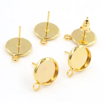 

10mm 10pcs/Lot Gold Colors Plated Earring Studs,Earrings Blank/Base,Fit 10mm Glass Cabochons,Buttons;Earring Bezels (T1-15)