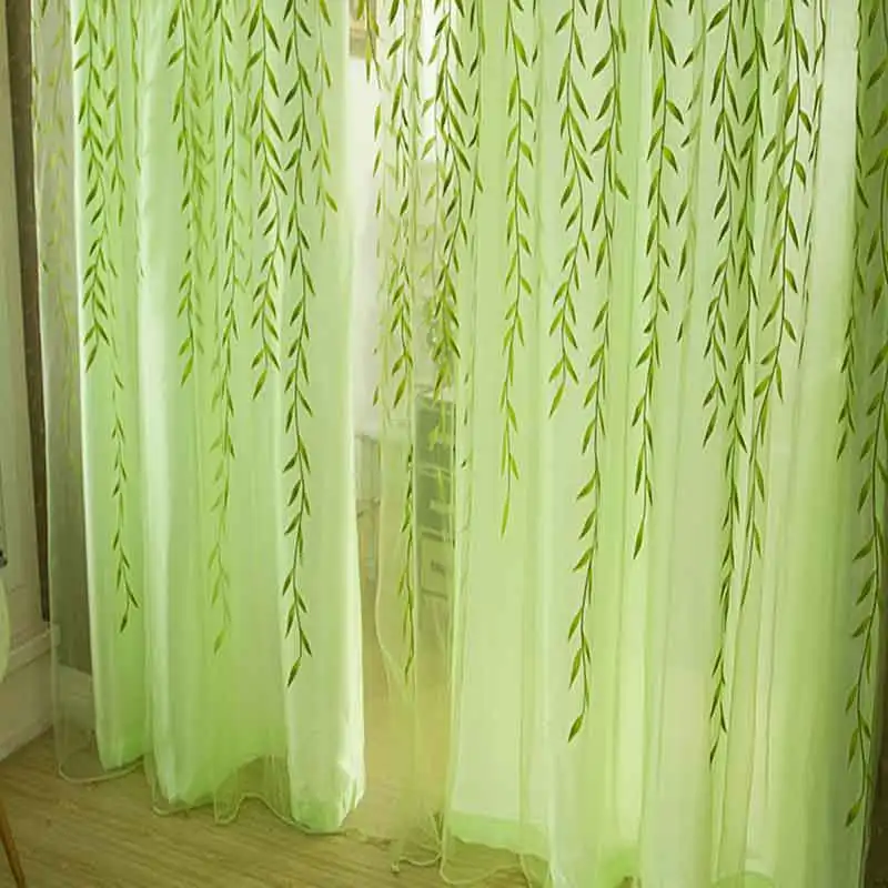 Пасторальные зеленые занавески с принтом ива прозрачный тюль для спальни гостиной кухни домашний декор для окна каркасные шторы