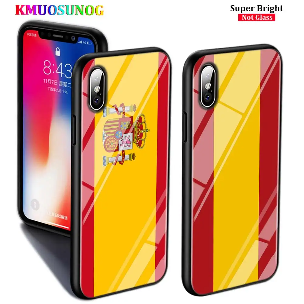 

Black Cover Spain national flags for iPhone X XR XS Max 8 7 6 6S Plus 5S 5 SE Super Bright Glossy Phone Case