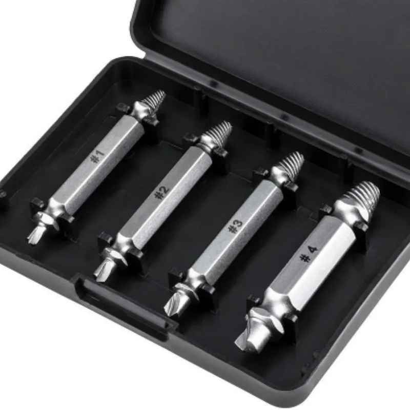 

4Pcs 1Set Damaged Screw Extractor Drill Bits Guide Set Broken Speed Out Easy out Bolt Stud Stripped Screw Remover Tool