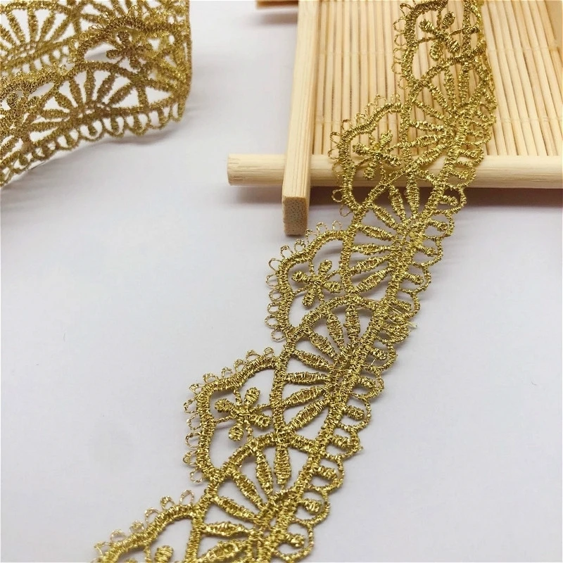 Gold Thread Water Soluble Embroidery Lace Ribbon DIY Handmade Clothing Skirt Cheongsam Hat Head Flower Decoration
