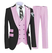 Trajes de 3 piezas para hombre, Blazer + chaleco + Pantalones, solapa de muesca, corte entallado, lana de padrino de boda