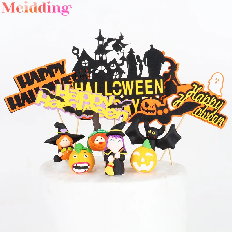 

Happy Halloween Decor Cake Topper Pumpkin Haunted House Witch Bat Topper Cake Decor Halloween Decorations Party Supplies