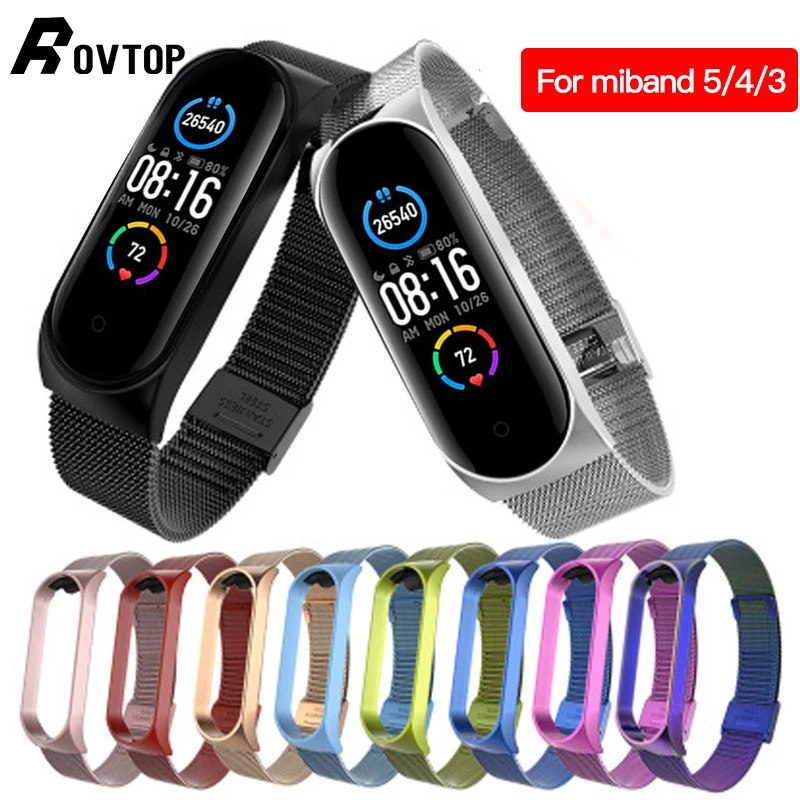 Браслет Rovtop ремешок для Xiaomi Mi Band 3 4 5 смарт-браслет MiBand металлический браслет из