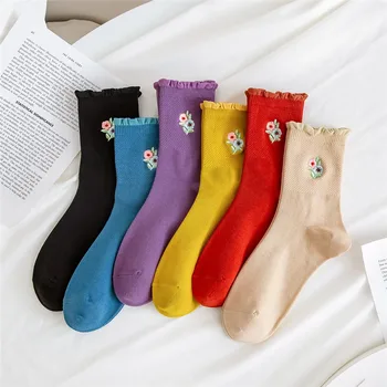 

10pairs/lot Sweet Woman Sock Ladies Thin Socks Flower for Women Colorful Style Long Sox Female Cotton Trendy Spring Autumn