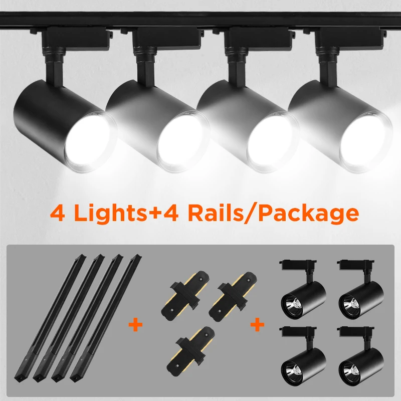 4pcs/Lot Led Spotlight 220v Track Light Rail Spot COB 12W 20W 30W 40W Spots Lamp Lighting Fixture For Home Store Spot Lights