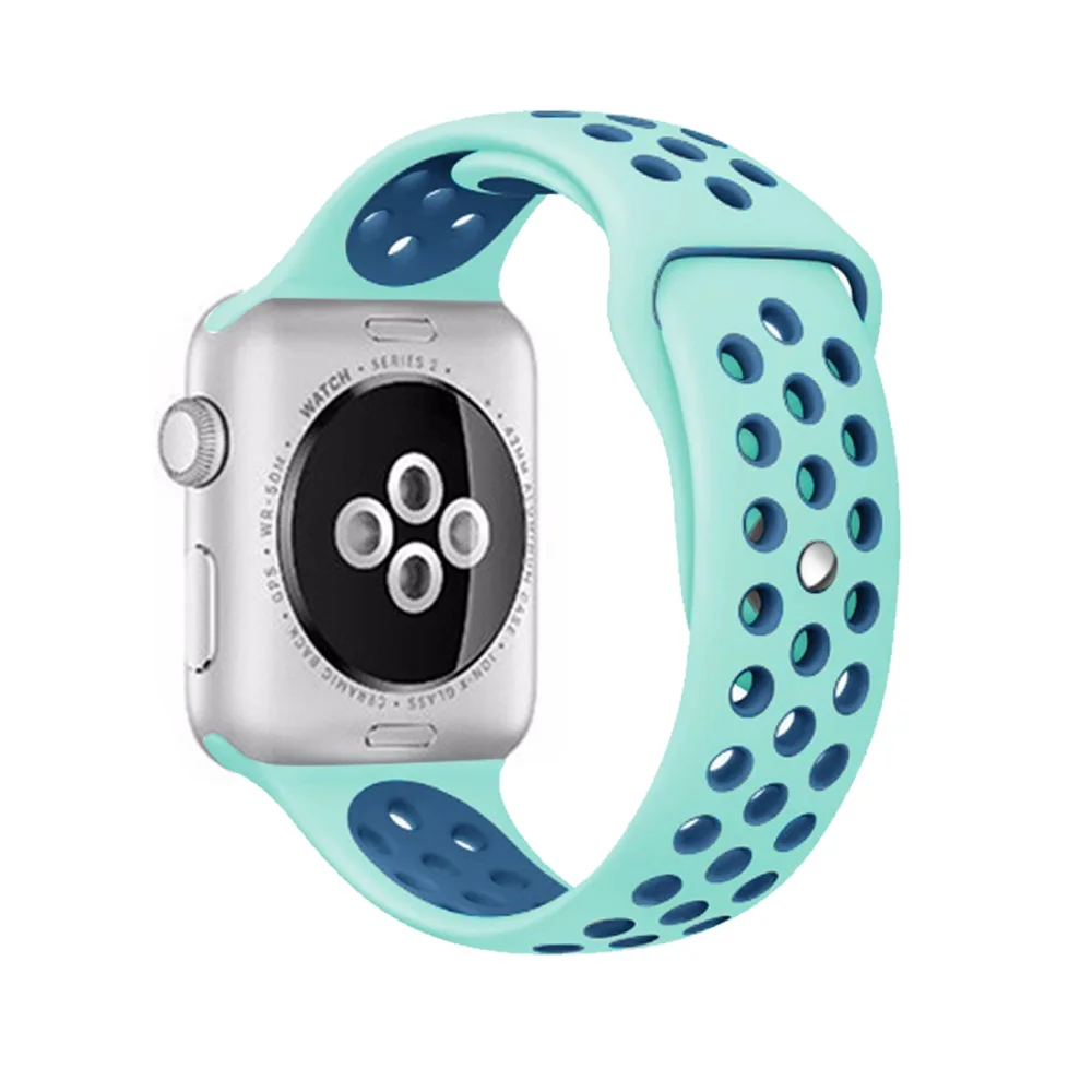 High quality 42mm 38mm 40mm 44mm strap for iphone watch band sports link Bracelet for Apple Watch band Silicone series 5 4 3 2 1 - Цвет ремешка: Mint green with blue