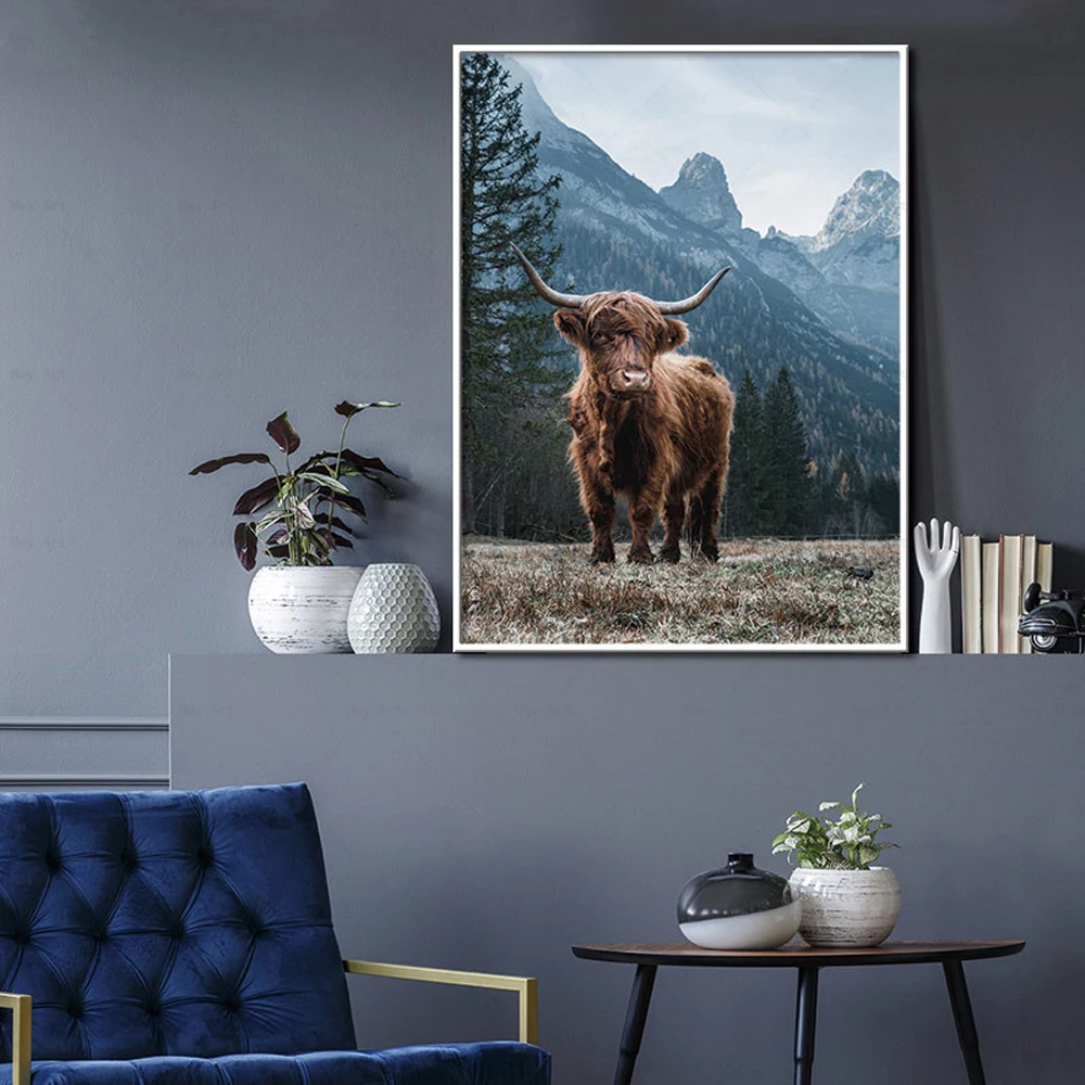 Animal-Print-Nordic-Poster-Canvas-Painting-Brown-Highland-Cow-Wall-Art-Living-Room-Decoration-Pictures-Home