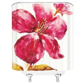 

Flower Shower Curtain Spring Theme Watercolor Abstract Cloth Fabric Polyester Bathroom Decoration 70×70 Inch with Hook Hole