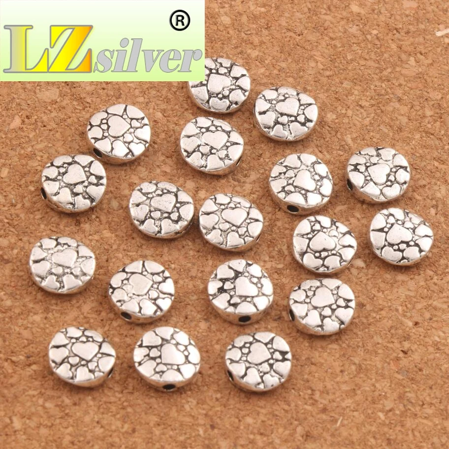 Heart Design Round Flat Beads 9.6x9.5mm 200PCS Zinc Alloy Metal Bead Spacers Jewelry Findings L577