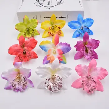 10pcs artificial orchid flowers for wedding home Christmas wreath decoration silk European fake stamen plants DIY scrapbooking