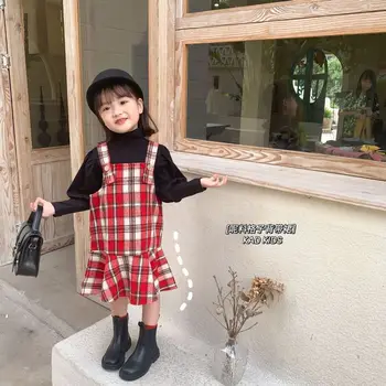 

2020 autumn new baby girl grid sleeveless dress children Korea leisure dress