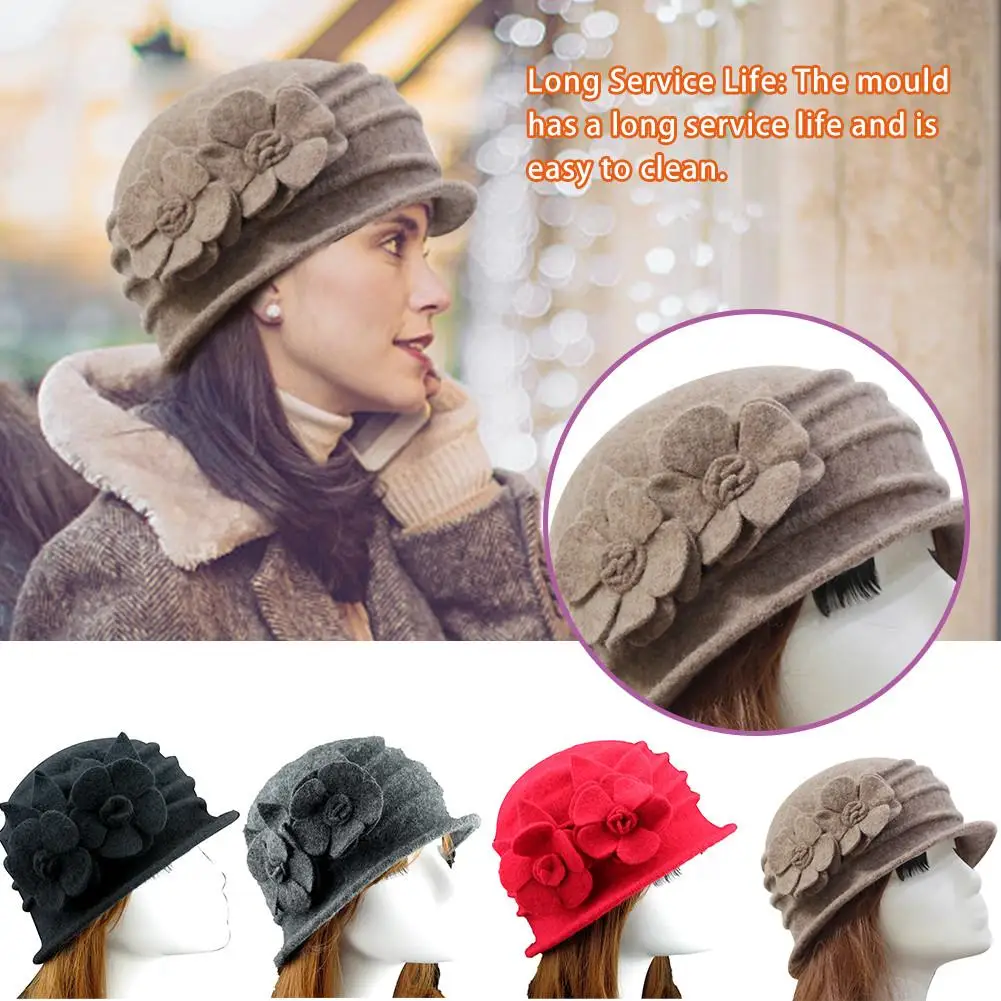 Осенне-зимние элегантные модные вечерние шерстяные береты с цветами для девочек, теплые шерстяные фетровые шляпы с цветами, женская шляпа с широкими полями