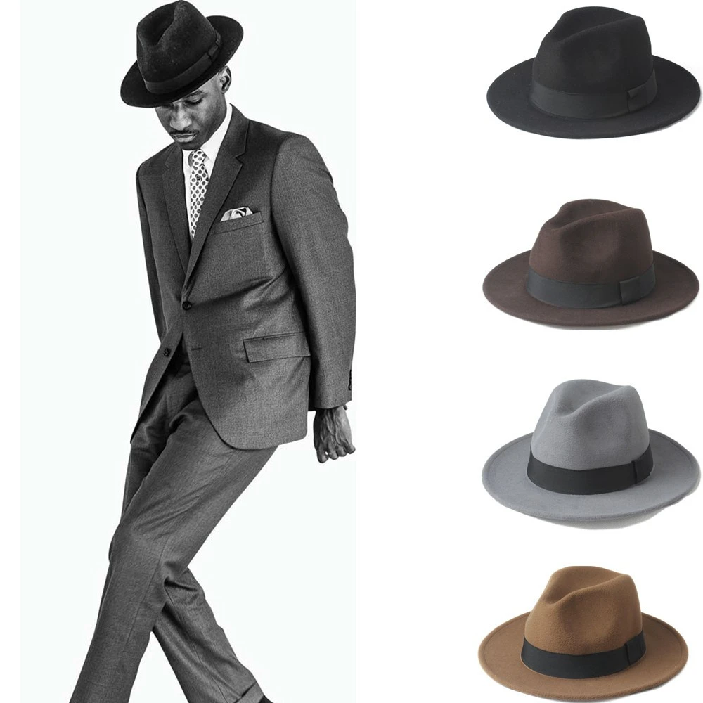 Sombrero de fieltro para hombre, Sombrero de ala ancha, de papá Panamá, tamaño grande 56 58,59 61CM, 100%|Fedoras hombre| - AliExpress
