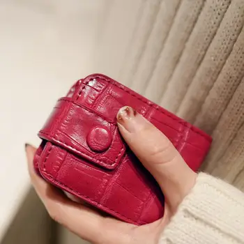 

Small Lipstick Cosmetic Bag with Mirror Portable PU Leather Makeup Large Capacity Toolbox Travel Pouch Organizer Button Bag