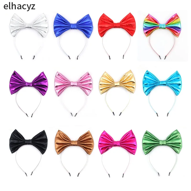 10pcs/lot 7'' Big Metallic Bow Headband Rainbow Colors Metallic Hair Bands For Party Women Girls Birthday Kids Hair Accessories