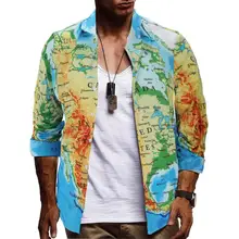 Новая Осенняя новая рубашка с длинным рукавом для малышей, мальчиков с длинными рукавами 3D футболки с картой плюс Размеры 3XL на пуговицах социальных Гавайский футболка с цветочным принтом