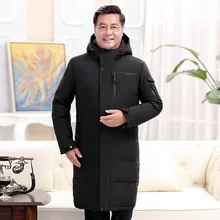 Модный бренд, мужской пуховик, толстый, белый, утиный пух, теплый, длинный, с капюшоном, много карманов, дизайн, свободный, с отворотом, Мужское пальто