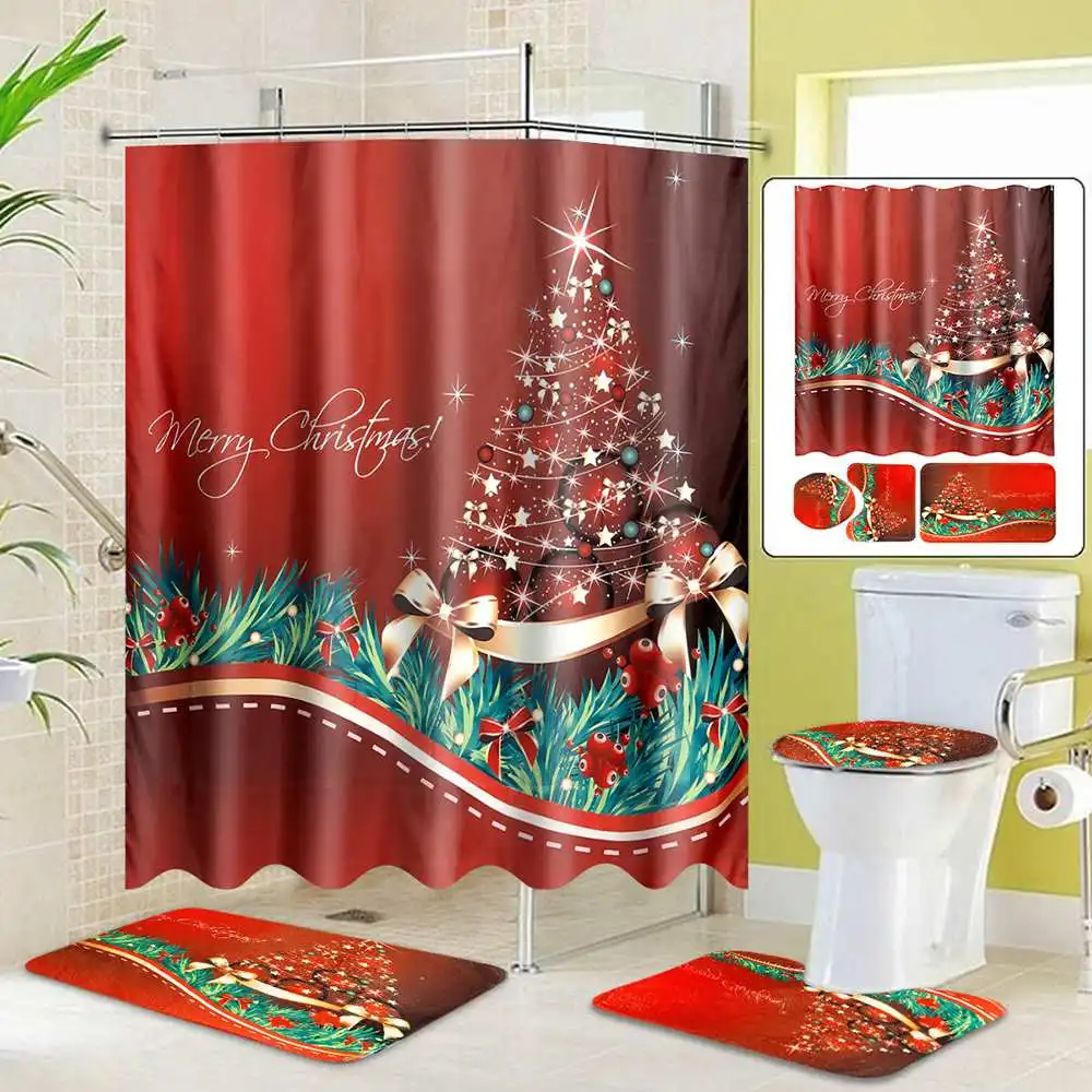 Merry Christmas Tree, набор для ванной, PEVA, защита от плесени, водонепроницаемая занавеска для душа, Противоскользящие коврики для ванной, подставка, коврик, крышка для унитаза