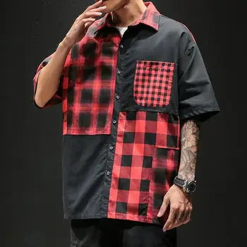 

Red And Black Plaid Shirt Men Shirts 2020 New Summer Fashion Chemise Homme Mens Checkered Shirts Short Sleeve Shirt Men Clothes