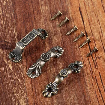 10pcs Mini Handles Antique Bronze Knobs Vintage Pull with screws Decor Drawer Cabinet Bookcase Kitchen Furniture Hardware Alloy