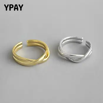 

YPAY Genuine 100% 925 Sterling Silver Adjustable Rings for Women Korean INS Braided Twisted Lines Open Ring Fine Jewelry YMR811