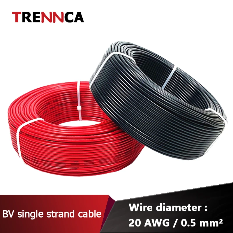 

BV 20AWG/0.5mm² Insulated Wire Single Core Wire Solid Core Copper Wire PVC Colorful Cable Flame Retardant Fixed Electrical Wire