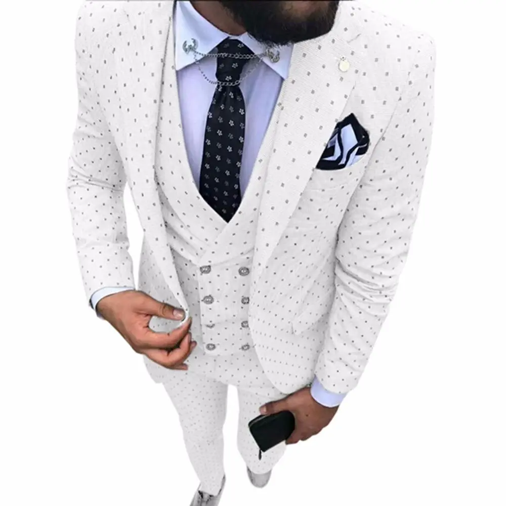 Мужские костюмы(пиджак+ брюки+ жилет) новейший дизайн пальто серый с узором в Горошек Приталенный деловой Блейзер классический смокинг для свадьбы жениха - Цвет: 9 Style and color