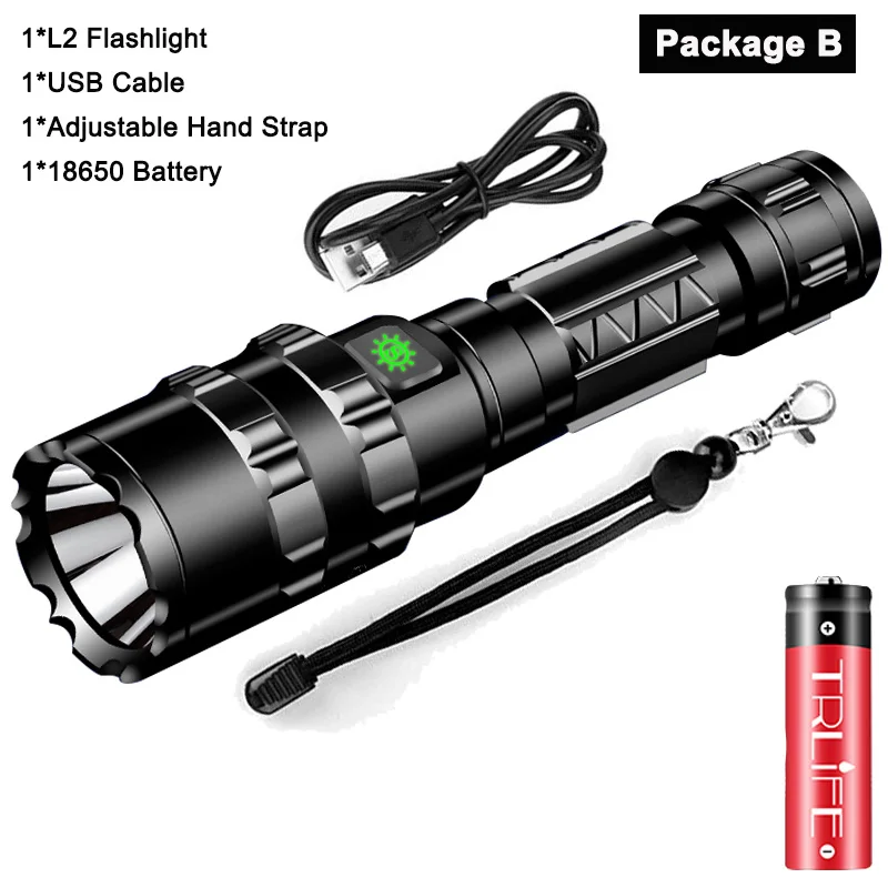 Package B Самый мощный светодиодный тактический светильник-вспышка ультра яркий USB Перезаряжаемый водонепроницаемый Скаут светильник фонарь охотничий светильник 5 режимов 1*18650 - Испускаемый цвет: Package B