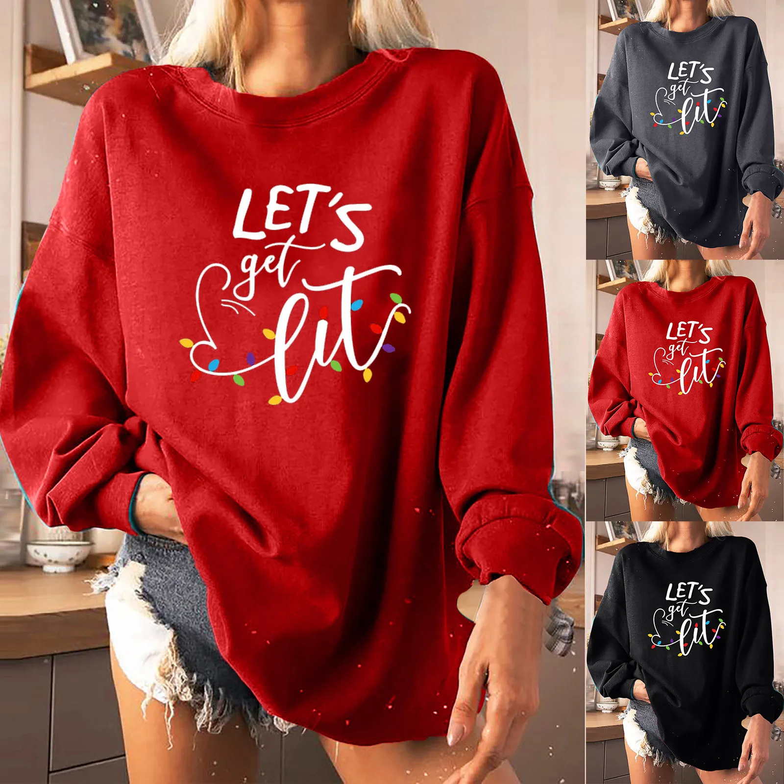Christmas Women Fleece Letter Printed Pullover Sweatshirts Long Sleeve Casual Sports Lady Oversized Hoodie For 2021Japan Sweater | Женская