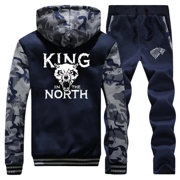 

Game Of Thrones Print Hooded Winter Raglan Mens Sweatshirts Camouflage Suit Jackets Zipper Fashion Coat Thick+Pants 2 Piece Set