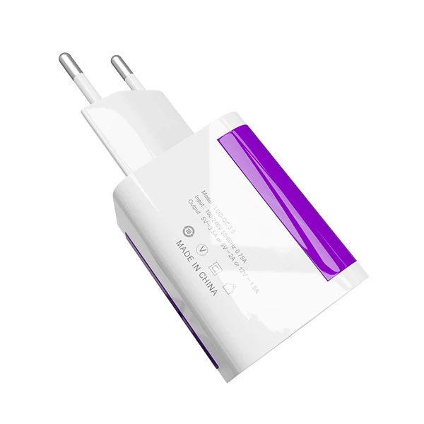 W03-Purple USB-Зарядное устройство Dual 2 порта штепсельная вилка европейского стандарта, 5 В/2A дорожный настенный адаптер Светодиодный светильник USB ЗУ для мобильного телефона для Xiaomi huawei samsung LG iphone - Тип штекера: W03-Purple