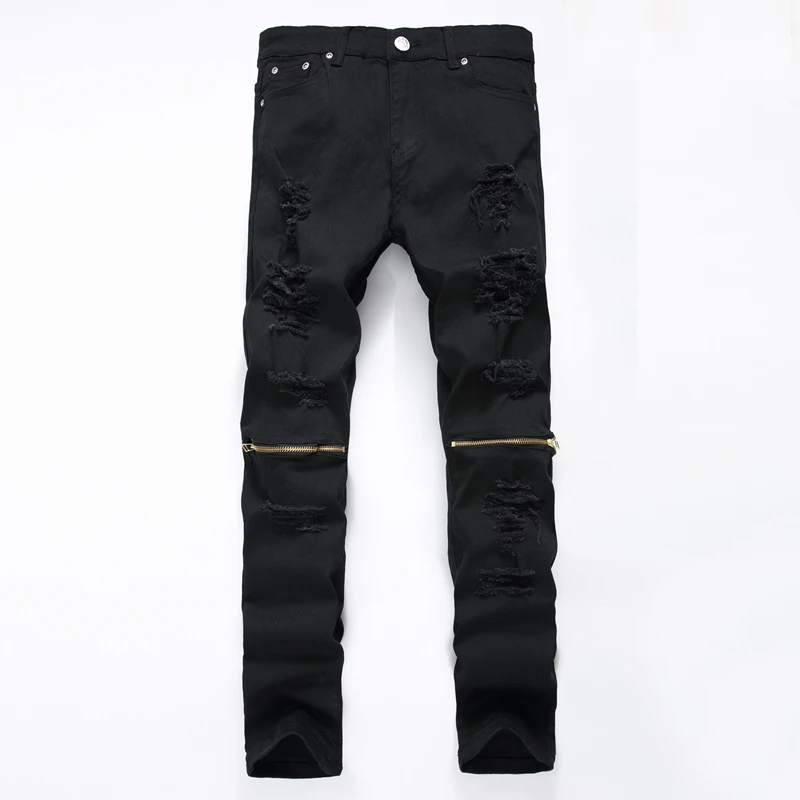 

Мужские джинсы большого размера, эластичные весенне-осенние новые модные брендовые прямые брюки на молнии, универсальные повседневные длинные джинсовые брюки с дырками