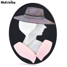 

Wuli&baby Acrylic Lady Brooch Girl Figure Head Silver Hair Wearing Hat Women Brooch Pins Jewelry Badge Gift