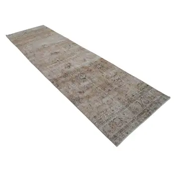 

90x300 Cm Beige Handmade Overdyed Runner Rug-3x10 Ft
