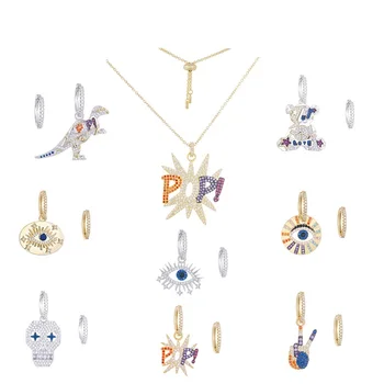 

Fashion Multi-color Peace Bear POP Skull Head Drop Earring Asymmetry Earring Hip Hop Eyes S925 Zircon Women Jewelry
