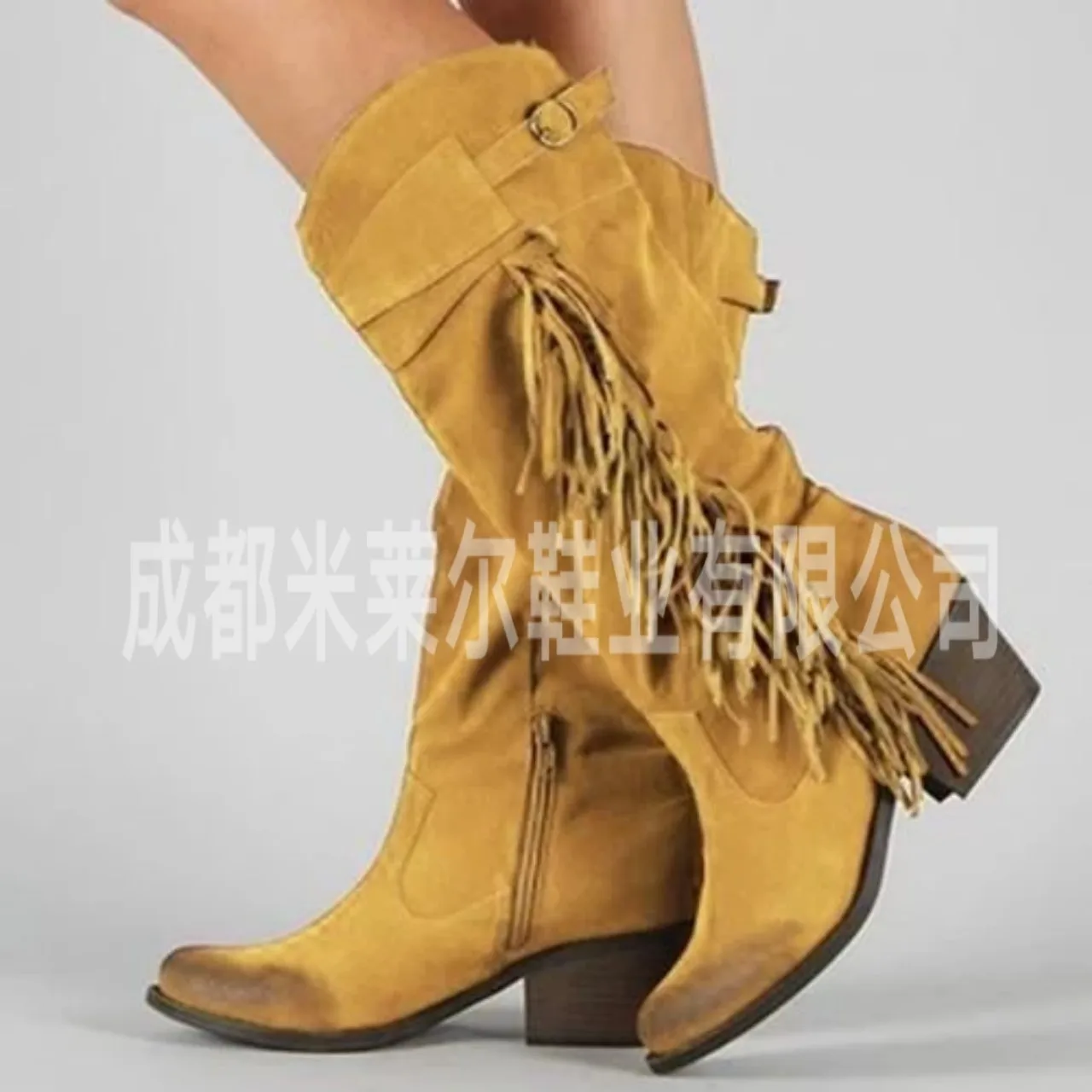 

Separate Station New Style Women's round-Toe Europe And America WOMEN'S Leather Boots Sleeve Fringed Boots Thick Waterproof High