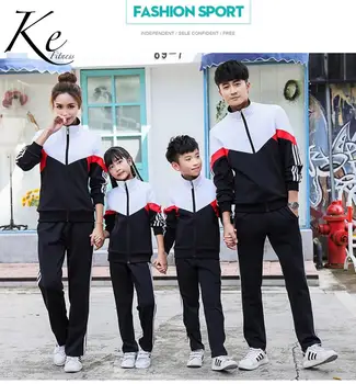 

KE Spring and autumn school students uniforms school students long-sleeved big extra size plus sports suits male woman to 5XL