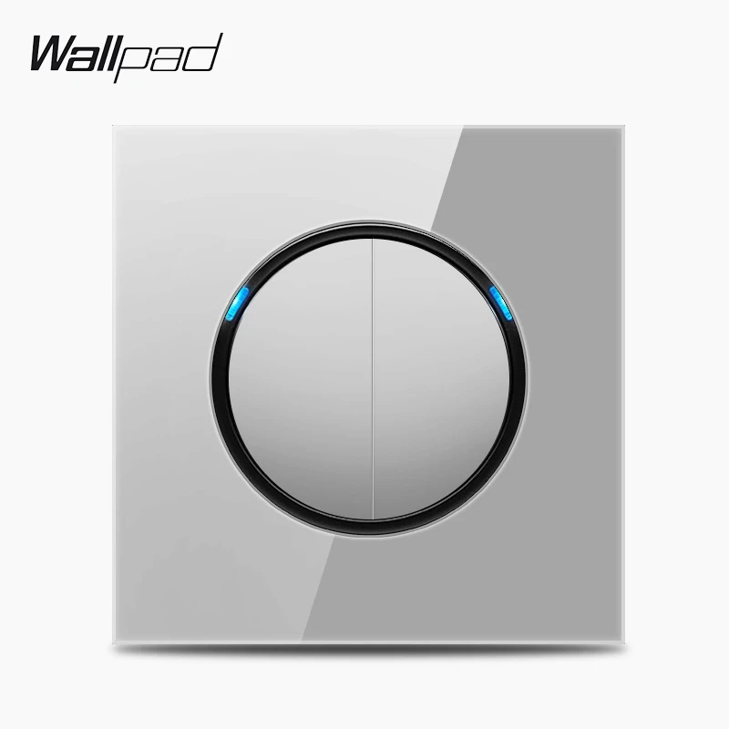 

Wallpad L6 Grey Glass 2 Gang 1 Way 2 Way Wall Light Switch Electric Power Switch Push Button with LED Indicator