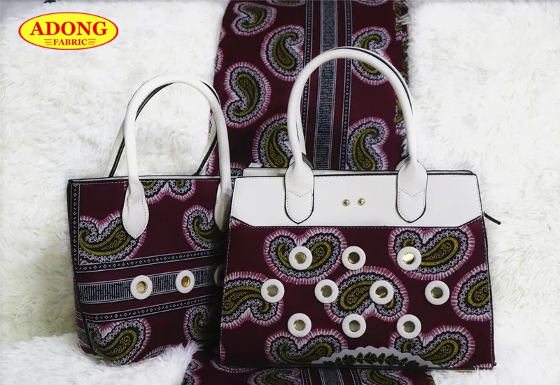 

Latest design African Prints Women's Bag Set With 6 yards Nigeria Cotton Wax Fabric Popular Ankara Wax Fabric For Party dress