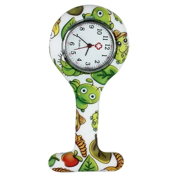 

HTHL-Silicone Quartz Watch Nurse Doctor Brooch Pin Pliers Pocket watch Green cartoon