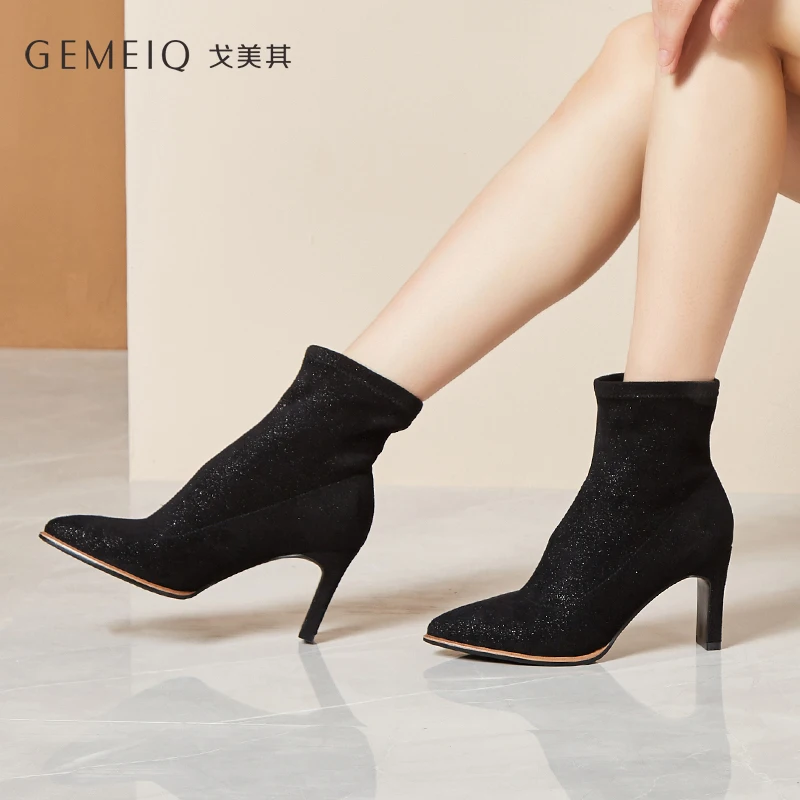 GEMEIQ/2019 г. новые зимние черные короткие эластичные женские ботинки модные